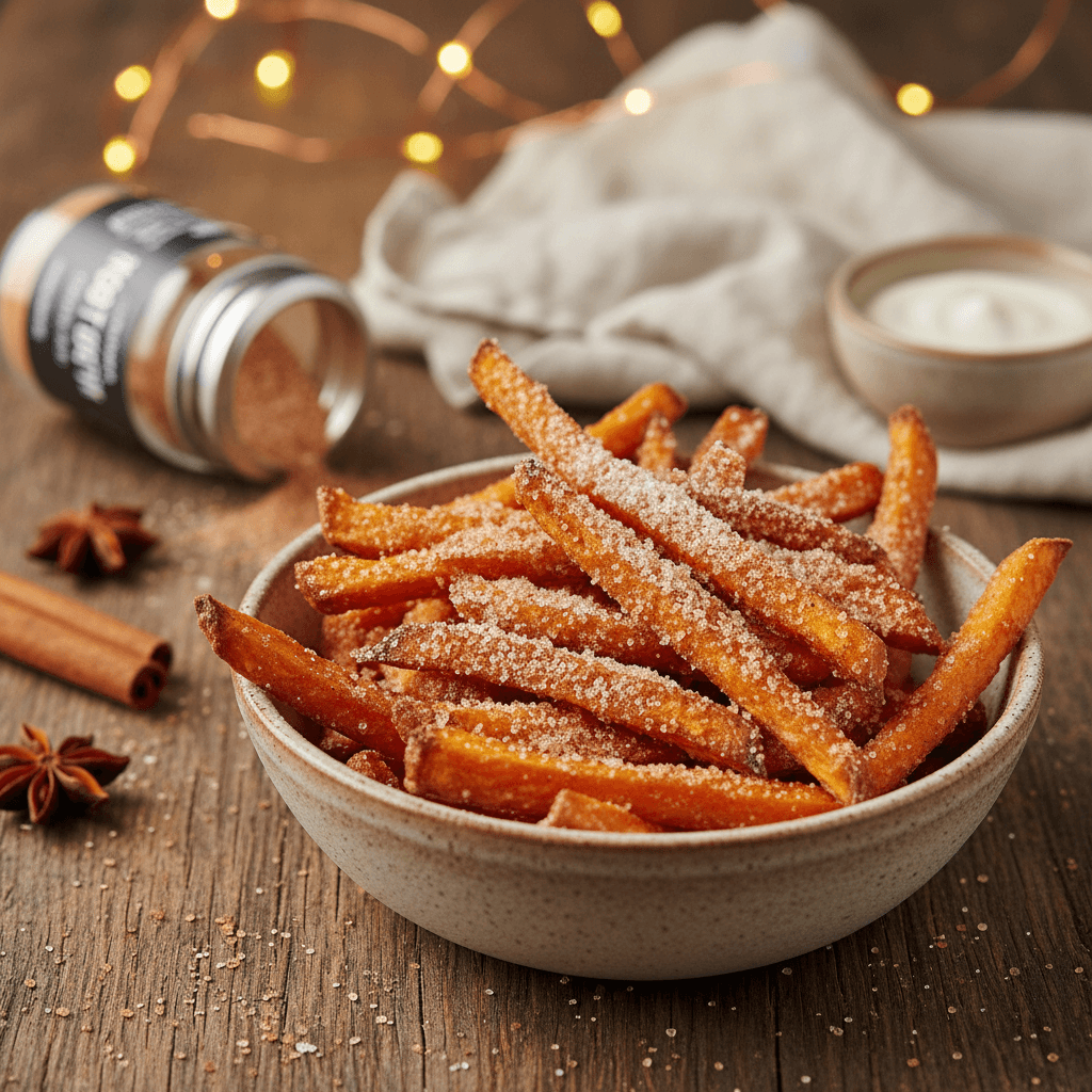 Sweet Potato Fries with a SWEET TOOTH (Zoete Kaneel Topper) Kick!