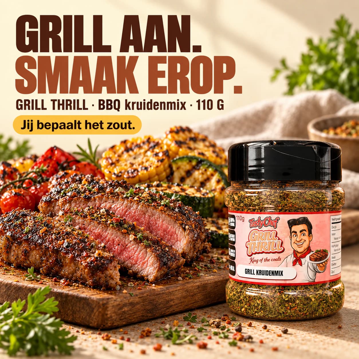 GRILL THRILL — hoofdslide met de belangrijkste belofte