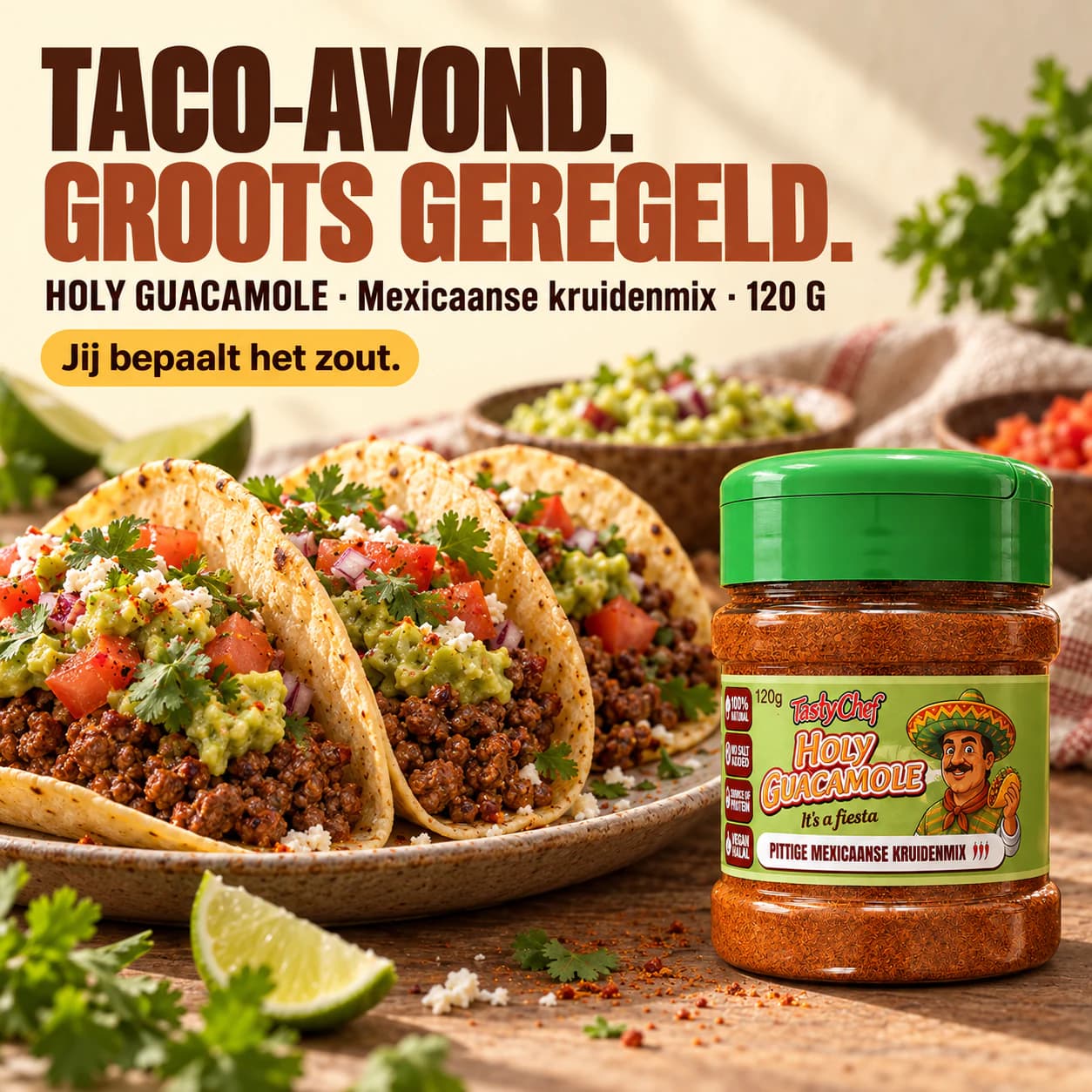 HOLY GUACAMOLE — hoofdslide met de belangrijkste belofte