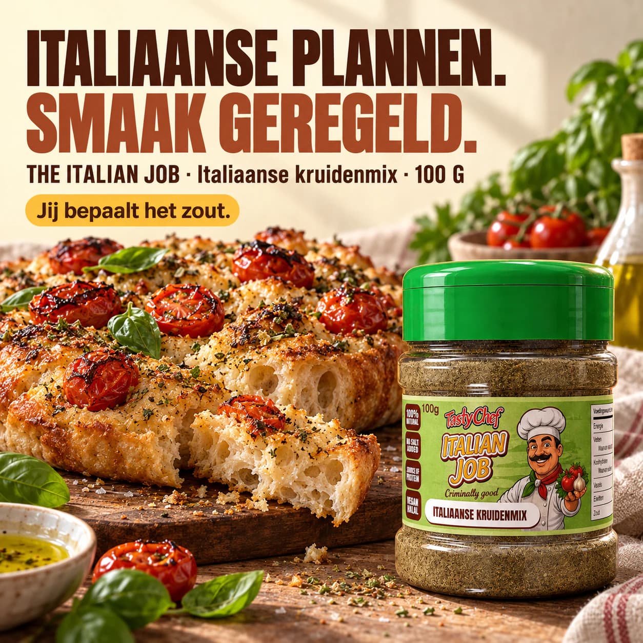 THE ITALIAN JOB — hoofdslide met de belangrijkste belofte